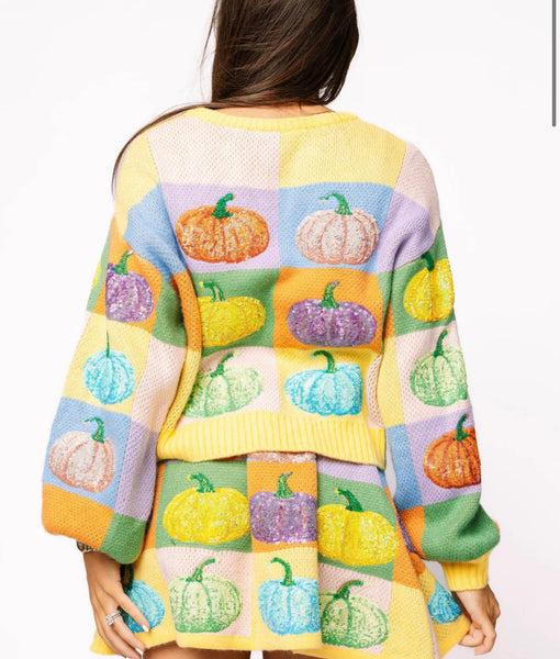 Pastel Colorblock Pumpkin Cardigan