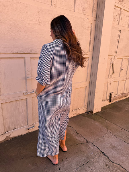 Navy Gingham Maxi Dress