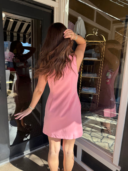 Pink Button Up Collar Dress