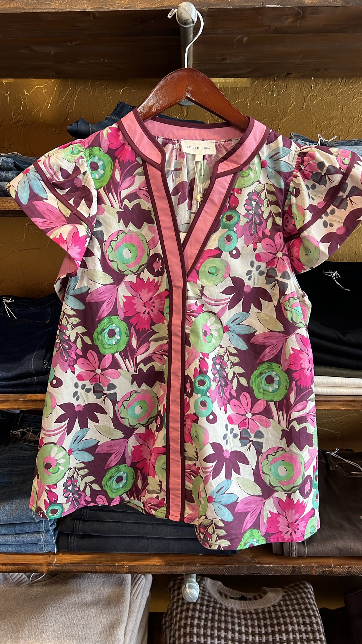 Ruffle Sleeve Pink Floral Blouse