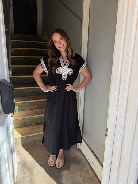 Black & White Trim Midi Dress
