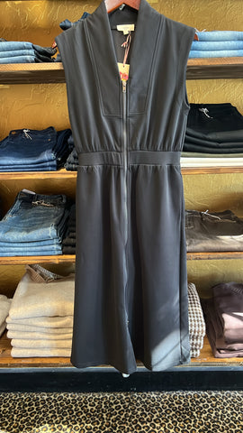 Front Zip Black Midi Dress