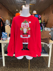 Red Metallic Santa Nutcracker Sweatshirt