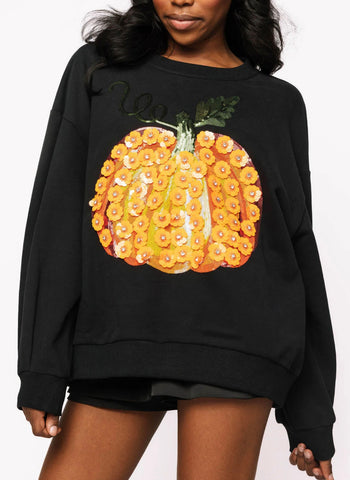 Flower Sequin Pumpkin Sweatshirt