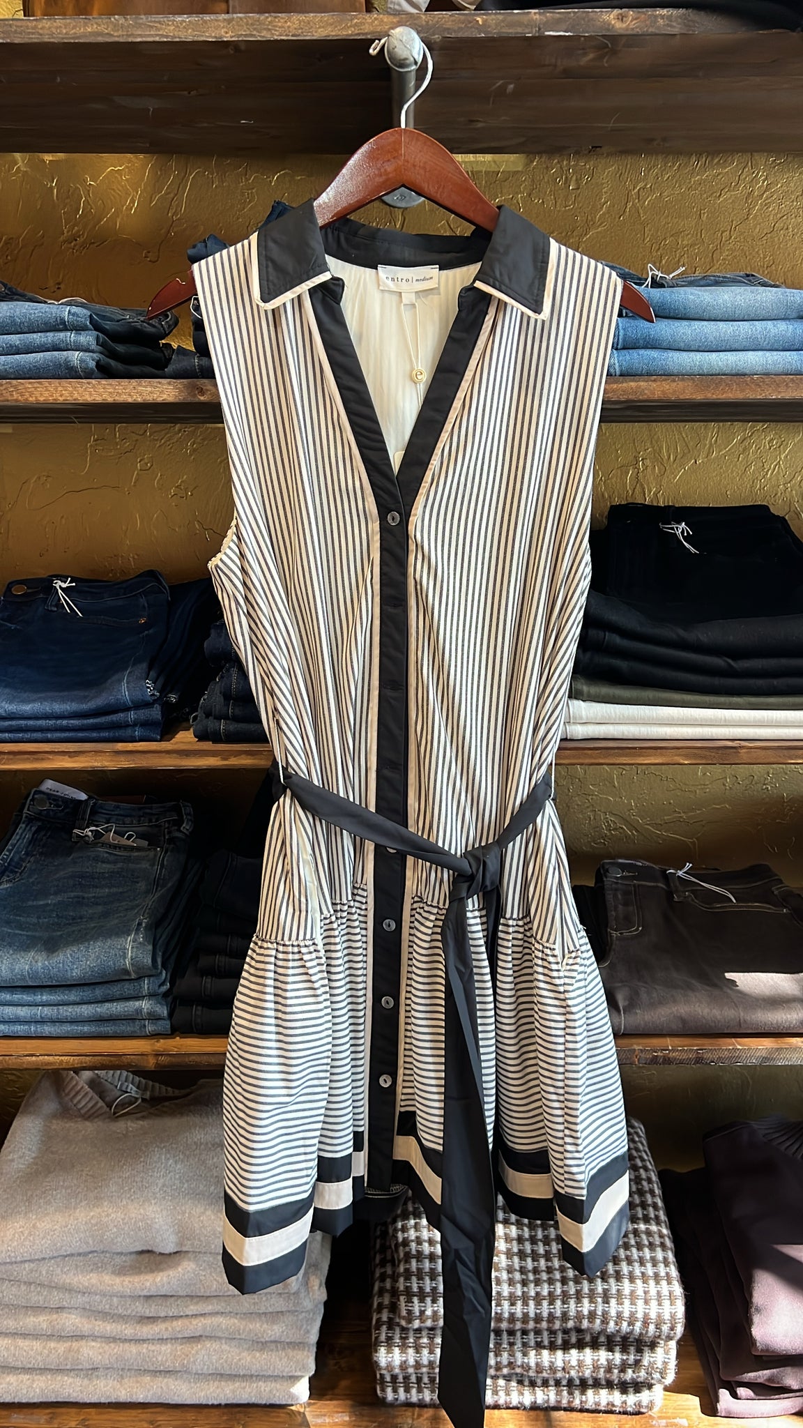 Black and Ivory Striped Tie Dress