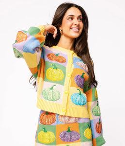 Pastel Colorblock Pumpkin Cardigan