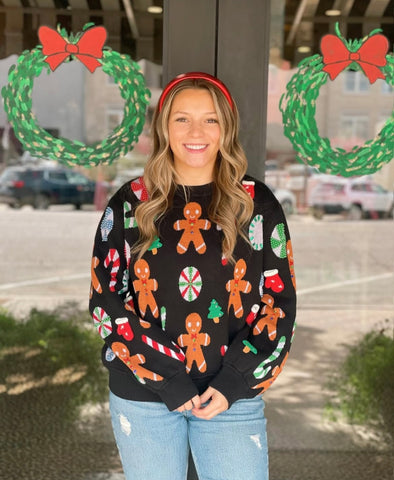 Black Scattered Christmas Icon Sweater