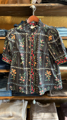 Black Botanical Blouse