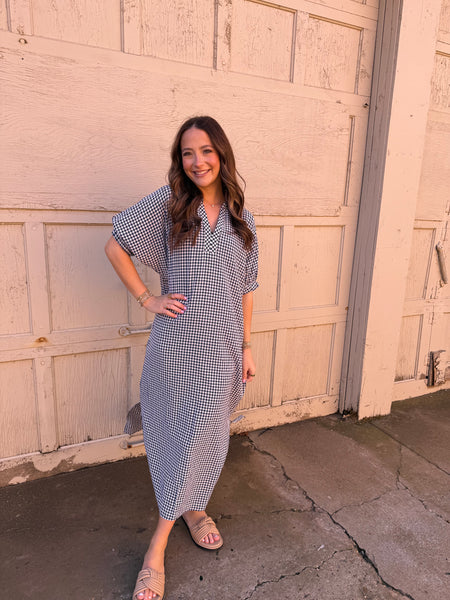 Navy Gingham Maxi Dress