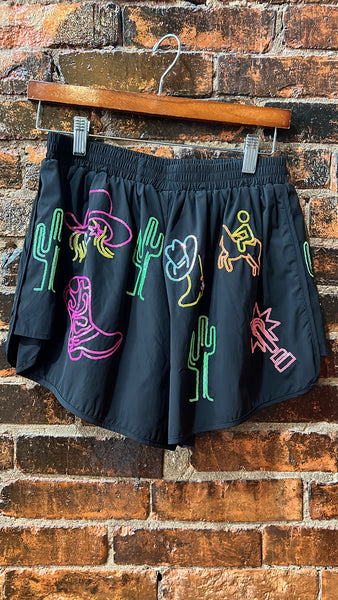 Black and Neon Icon Western Shorts