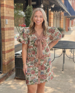 Fall Floral Puff Sleeve Dress