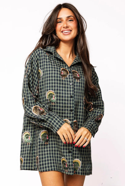 Navy Plaid Scattered Turkey
Button Up Dress