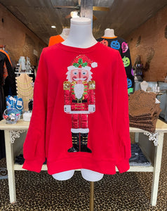 Red Metallic Santa Nutcracker Sweatshirt