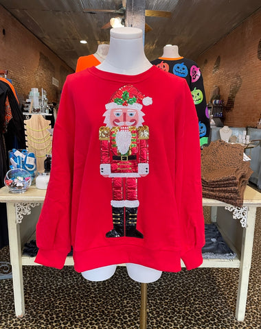 Red Metallic Santa Nutcracker Sweatshirt