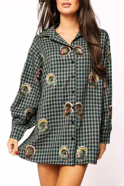 Navy Plaid Scattered Turkey
Button Up Dress