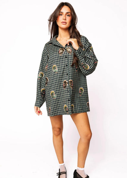 Navy Plaid Scattered Turkey
Button Up Dress