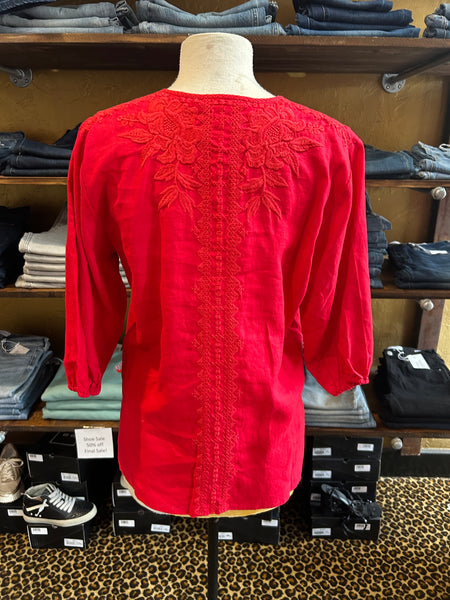 Ski Patrol Split Neck Linen Top