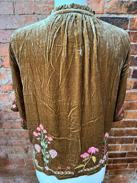 Ruffle Neck Velvet Shirt - Malaya