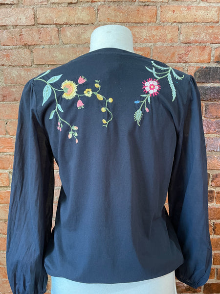 Mixed Media Long Sleeve Blouse