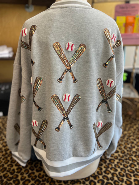 Grey Scattered Baseball Sweatshirt