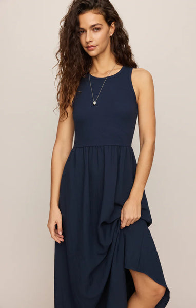 Charlotte Rib Midi Dress in Eclipse