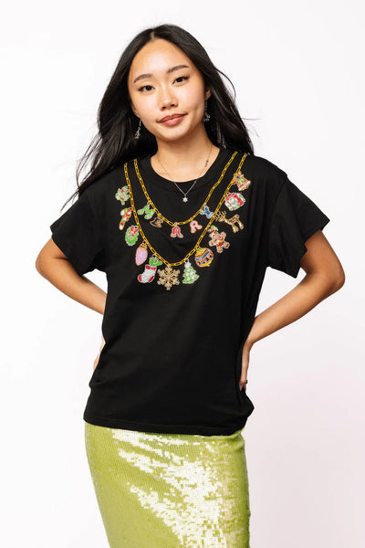 Black Christmas Icons Necklace Tee