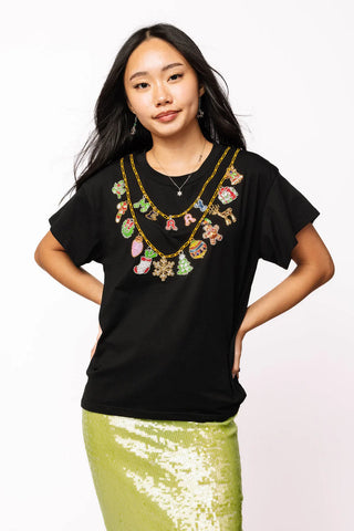 Black Christmas Icons Necklace Tee