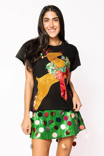 Black Rudolph Wearing A Wreath Tee