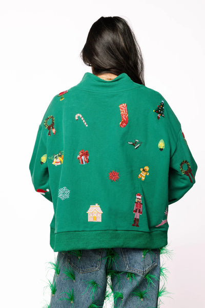 Dark Green Small Christmas Icon Mock Neck Sweatshirt