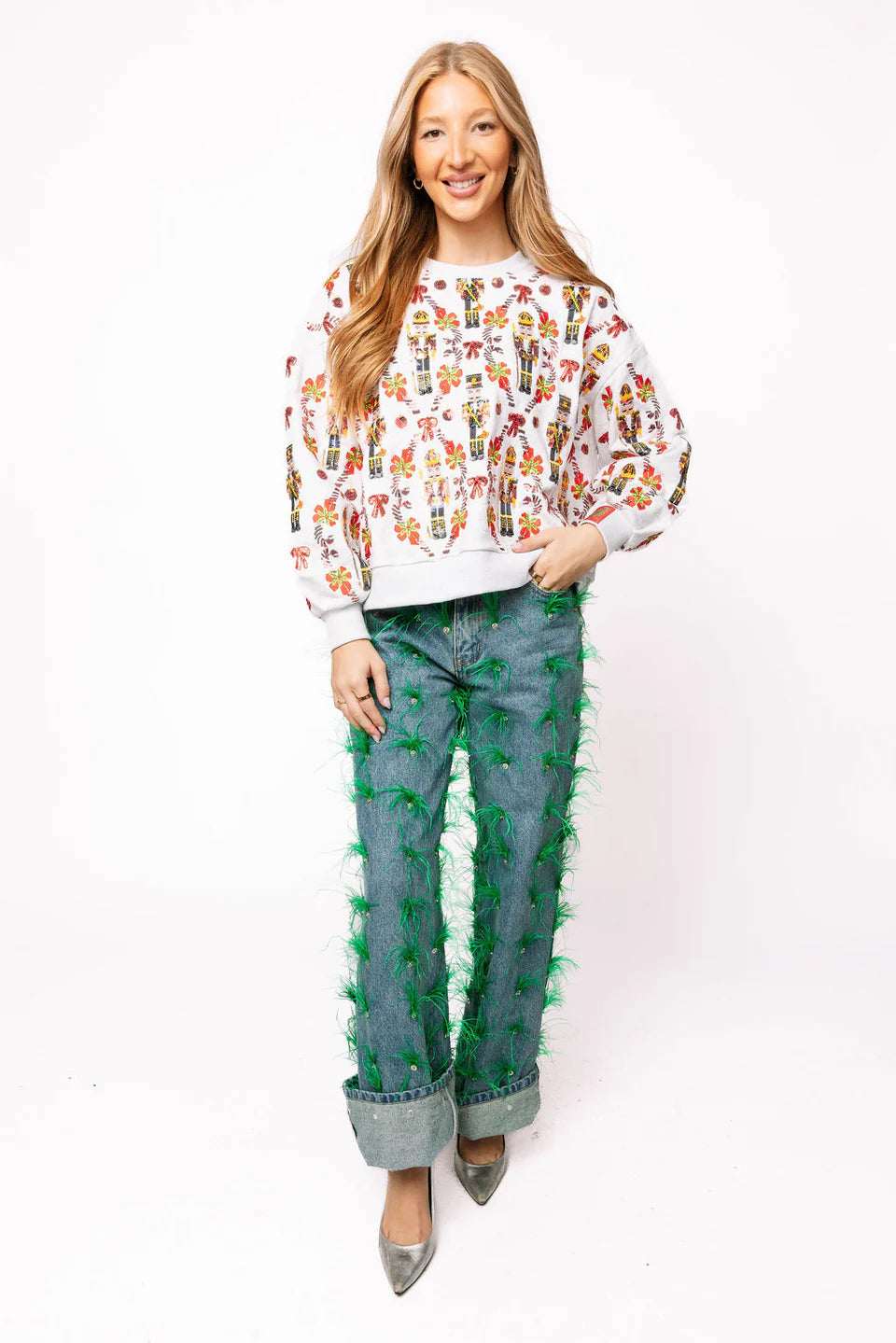 Grey Nutcracker & Candy Cane Sweatshirt