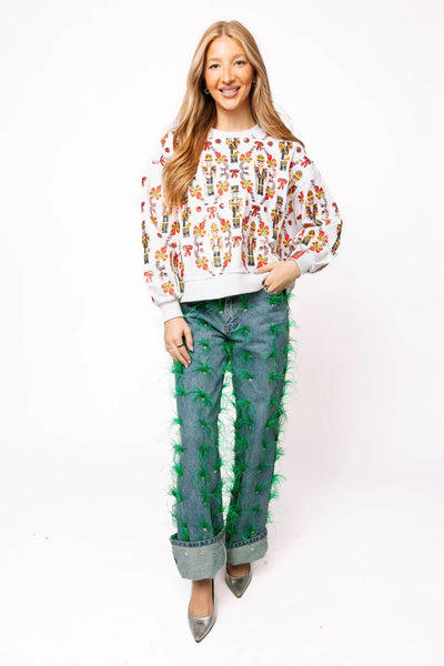 Grey Nutcracker & Candy Cane Sweatshirt